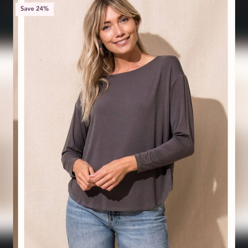 Bamboo Dolman Long Sleeve Tee - Gray